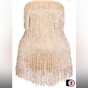 PLT Strapless beaded tassel mini dress